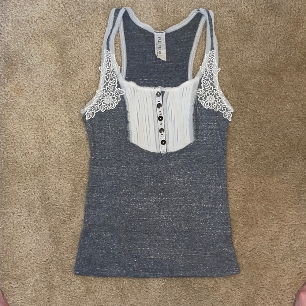 Free People Gray Fitted Embellished Tank Top